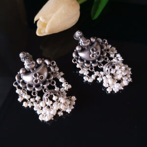 Pure Silver Oxidized Pearl Jhumkas - Enumu