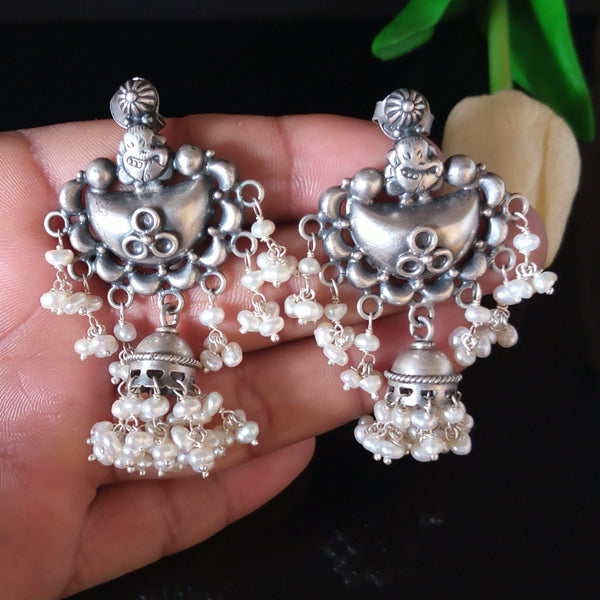 Pure Silver Oxidized Pearl Jhumkas - Enumu