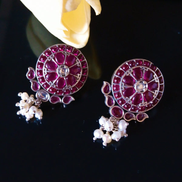 Pure Silver Oxidized Red Studs - Enumu