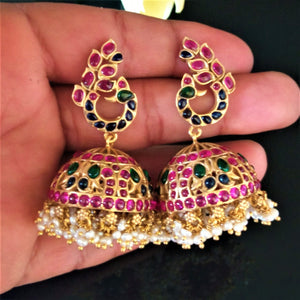 Huge Gold Plated Pure Silver Peacock Jhumkas - Enumu