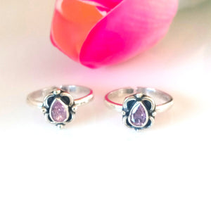 Adjustable 92.5 Pure Silver Pink Tourmaline Toe Rings - Enumu