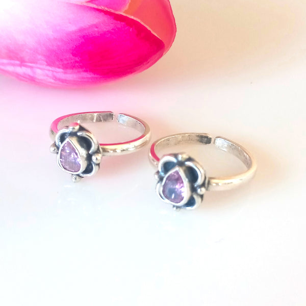 Adjustable 92.5 Pure Silver Pink Tourmaline Toe Rings - Enumu