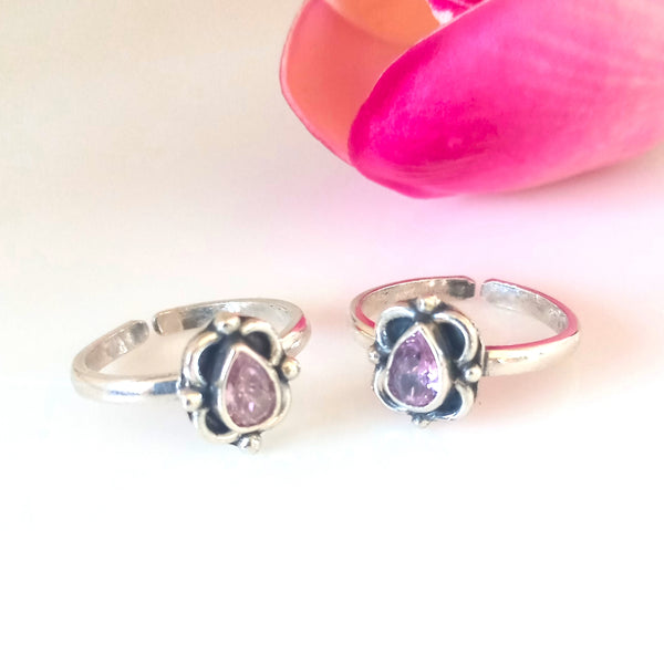 Adjustable 92.5 Pure Silver Pink Tourmaline Toe Rings - Enumu