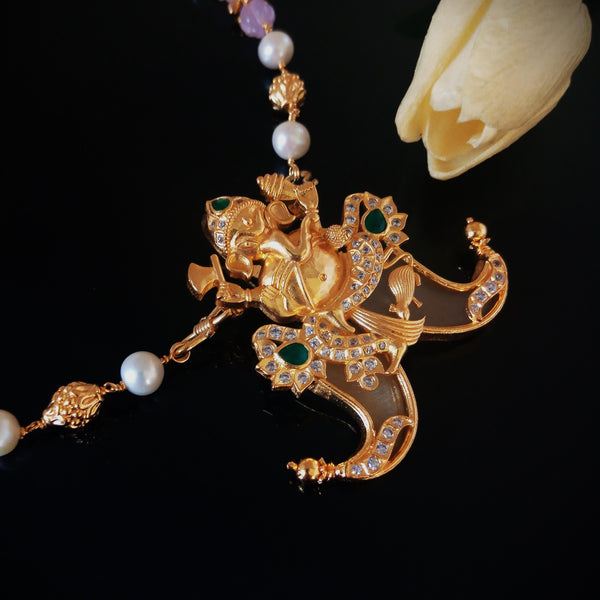 Pure Silver Tiger Claw (Puligoru) Pendant with Pearl Beaded Necklace - Enumu