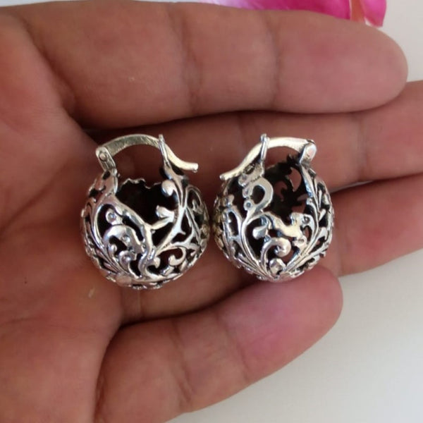 Handmade Pure Silver Floral Globe Hoops - Enumu