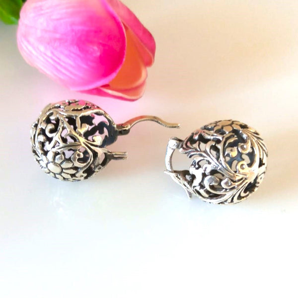 Handmade Pure Silver Floral Globe Hoops - Enumu