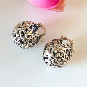 Handmade Pure Silver Floral Globe Hoops - Enumu