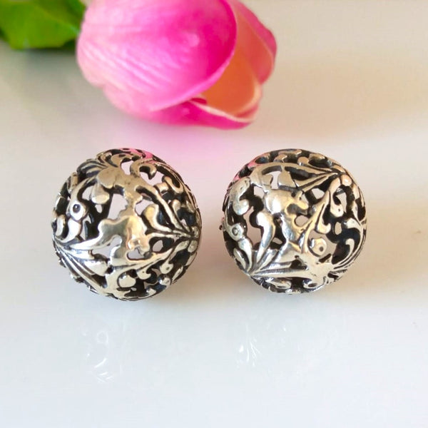 Handmade Pure Silver Floral Globe Hoops - Enumu