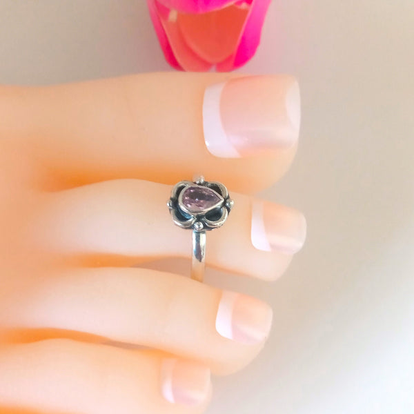 Adjustable 92.5 Pure Silver Pink Tourmaline Toe Rings - Enumu