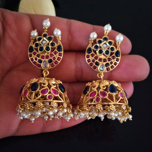 Handmade Pure Silver Ruby and Sapphire Jhumkas - Enumu