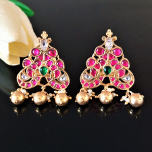 Pure Silver Kundan Peacock Studs - Enumu