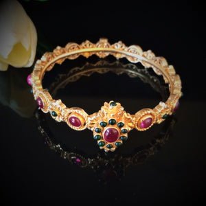 Handmade Pure Silver Ruby Emerald Bangle (Can be Opened) - Enumu