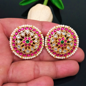 Handmade Pure Silver Flower Kundan Studs - Enumu