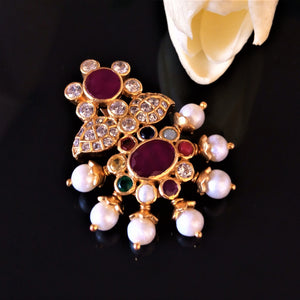 Pure Silver Navratna Designer Handmade Pearl Pendant - Enumu