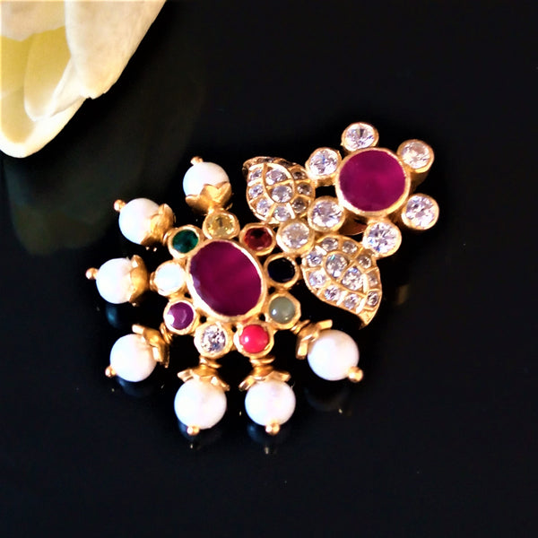 Pure Silver Navratna Designer Handmade Pearl Pendant - Enumu