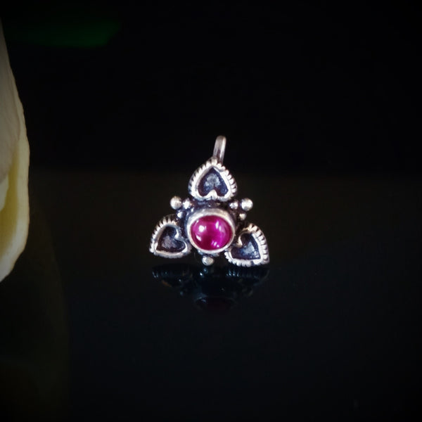 Handmade Pure Silver Uncut Ruby Nose Pin ( Non - Pierced ) - Enumu