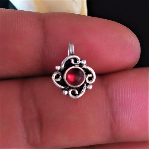 Handmade Pure Silver Red Nose Pin ( Non - Pierced ) - Enumu