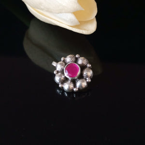 Pure Silver Ruby Nose Pin ( Non Pierced) - Enumu