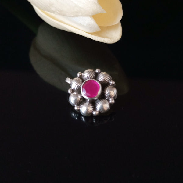 Pure Silver Ruby Nose Pin ( Non Pierced) - Enumu