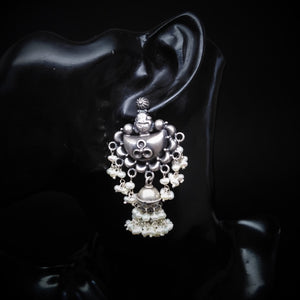 Pure Silver Oxidized Pearl Jhumkas - Enumu