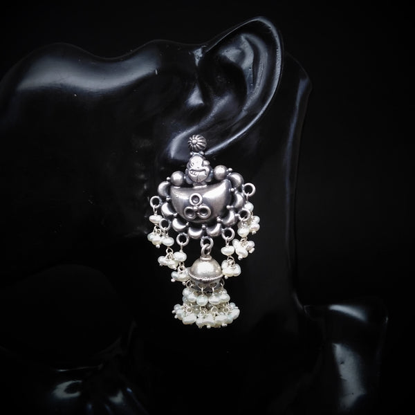 Pure Silver Oxidized Pearl Jhumkas - Enumu