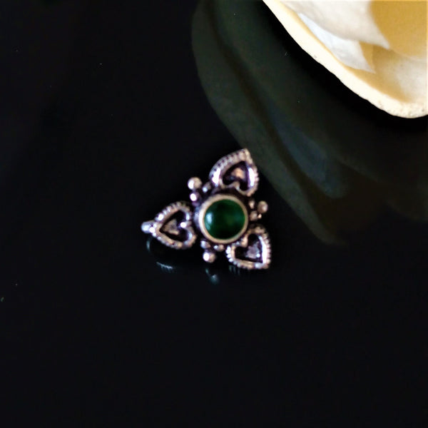 Pure Silver Emerald Nose Pin ( Non Pierced) - Enumu