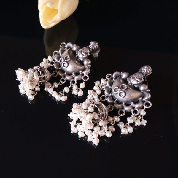 Pure Silver Oxidized Pearl Jhumkas - Enumu