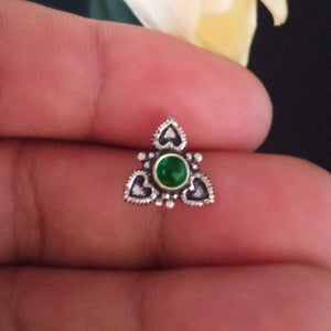 Pure Silver Emerald Nose Pin ( Non Pierced) - Enumu