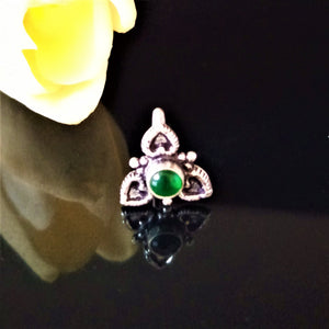 Pure Silver Emerald Nose Pin ( Non Pierced) - Enumu