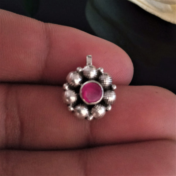 Pure Silver Ruby Nose Pin ( Non Pierced) - Enumu