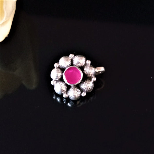 Pure Silver Ruby Nose Pin ( Non Pierced) - Enumu