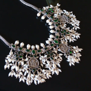 Two Sided / Reversible / Double Sided Pure Silver Oxidized Lakshmi Guttapusalu Necklace - Enumu