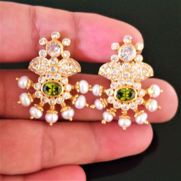 Pure Silver Designer Handmade Pearl Peridot Earrings - Enumu