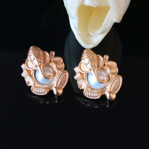 Handmade Pure Silver Pearl Ganesha Studs - Enumu