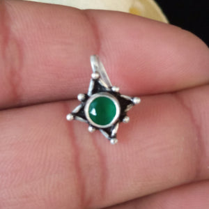 Handmade Pure Silver Green Nose Pin ( Non - Pierced ) - Enumu