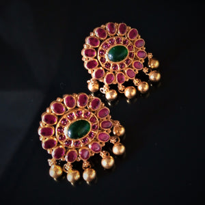 Big Handmade Pure Silver Ruby Emerald Studs - Enumu