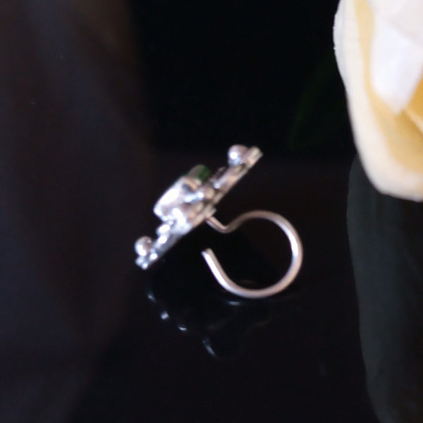 Handmade Pure Silver Emerald Nose Pin ( Pierced ) - Enumu