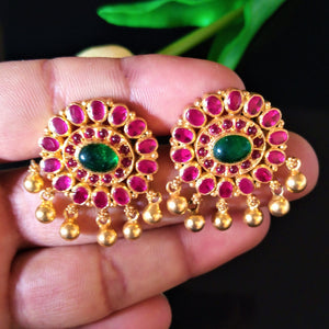 Big Handmade Pure Silver Ruby Emerald Studs - Enumu