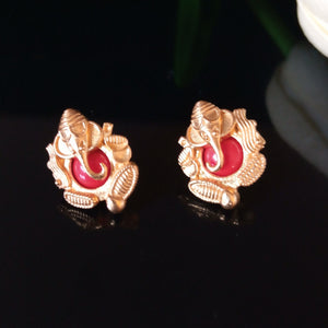 Handmade Pure Silver Coral Ganesha Studs - Enumu