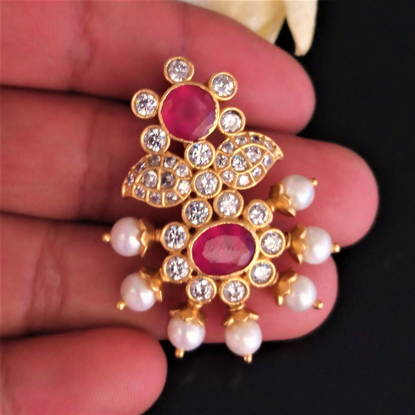 Pure Silver Designer Handmade Pearl Ruby Pendant - Enumu