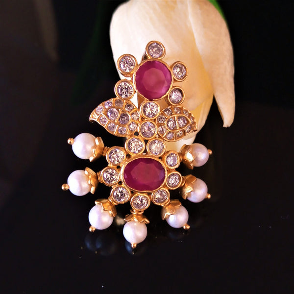 Pure Silver Designer Handmade Pearl Ruby Pendant - Enumu