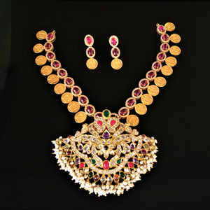 Pure Silver Navratna Coin Necklace Set ( Detachable Pendant ) - Enumu