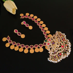 Pure Silver Navratna Coin Necklace Set ( Detachable Pendant ) - Enumu