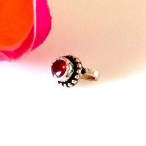 Handmade Pure Silver Garnet Nose Pin ( Non - Pierced ) - Enumu