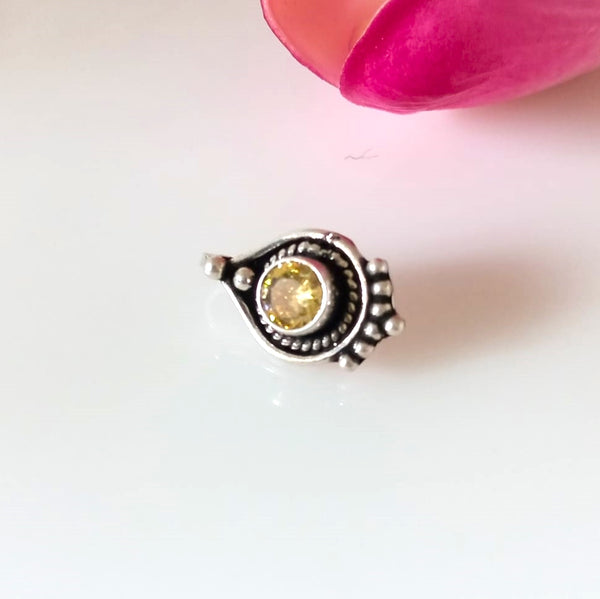 Handmade Pure Silver Citrine Nose Pin ( Non - Pierced ) - Enumu