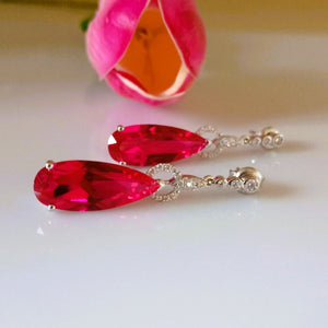 Pure 92.5 Sterling Silver Ruby & CZ Dangle Earrings - Enumu