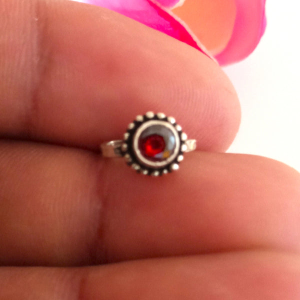 Handmade Pure Silver Garnet Nose Pin ( Non - Pierced ) - Enumu