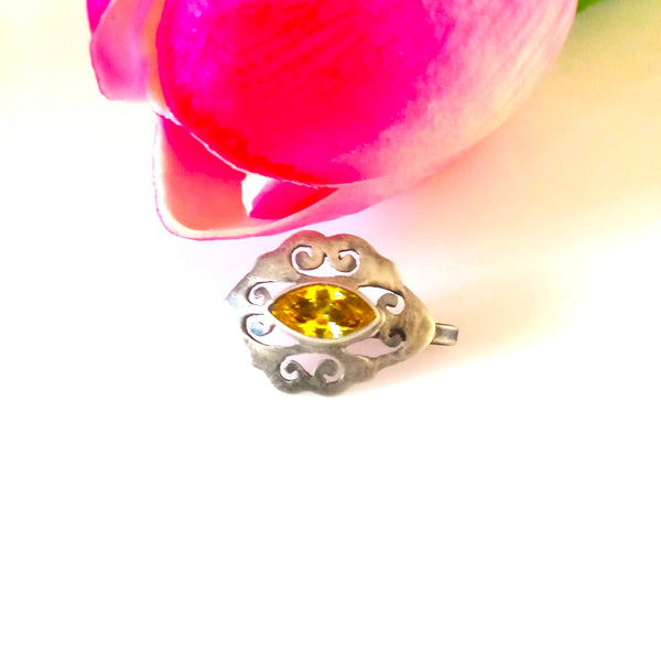 Pure Silver Citrine Nose Pin (Non - Pierced ) - Enumu