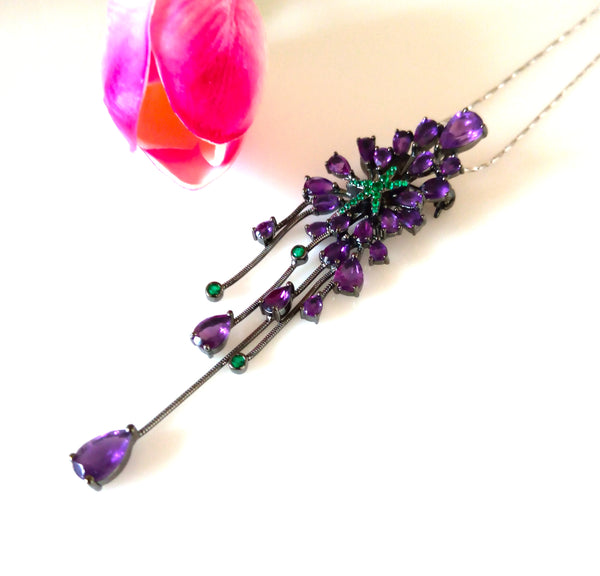 Huge 8.88 Ct Amethyst Pure Silver Pendant with Chain ( Can be used as Saree Pin/ Brooch ) - Enumu