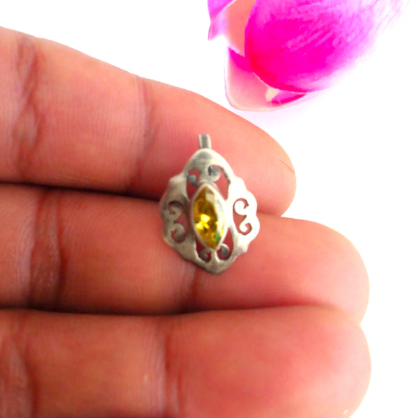 Pure Silver Citrine Nose Pin (Non - Pierced ) - Enumu